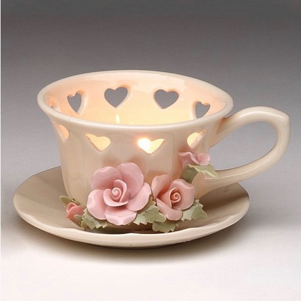 Cream Rose Cup Tealight Holder by Cosmos Gifts BNIB